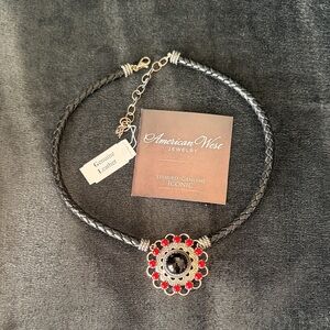 American West Jewelry Coral & Onyx Sterling Silver Leather Necklace
